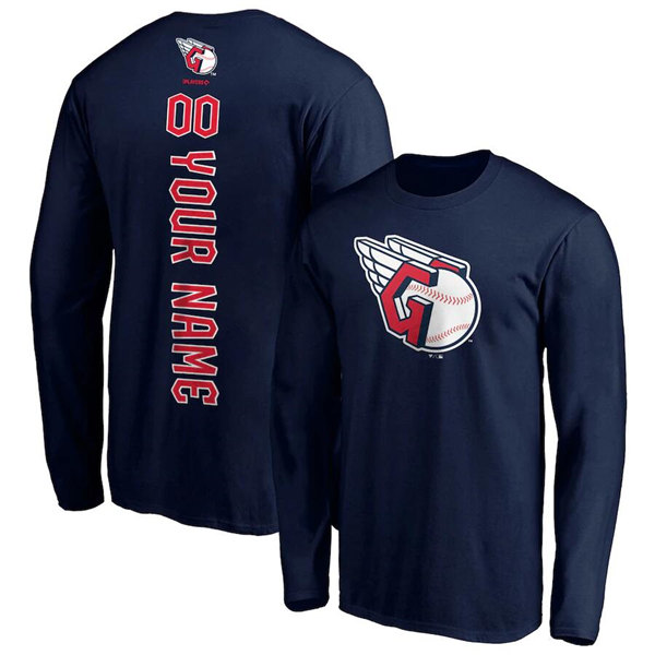 Men's Cleveland Guardians Active Player Custom Navy Long Sleeve T-Shirt Men's Cleveland Guardians Active Player Custom Navy Long Sleeve T-Shirt